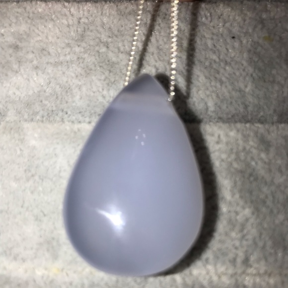 New Sterling Silver Blues Teardrop Blue Chalcedony Necklace Pendant Crystal - Picture 9 of 15